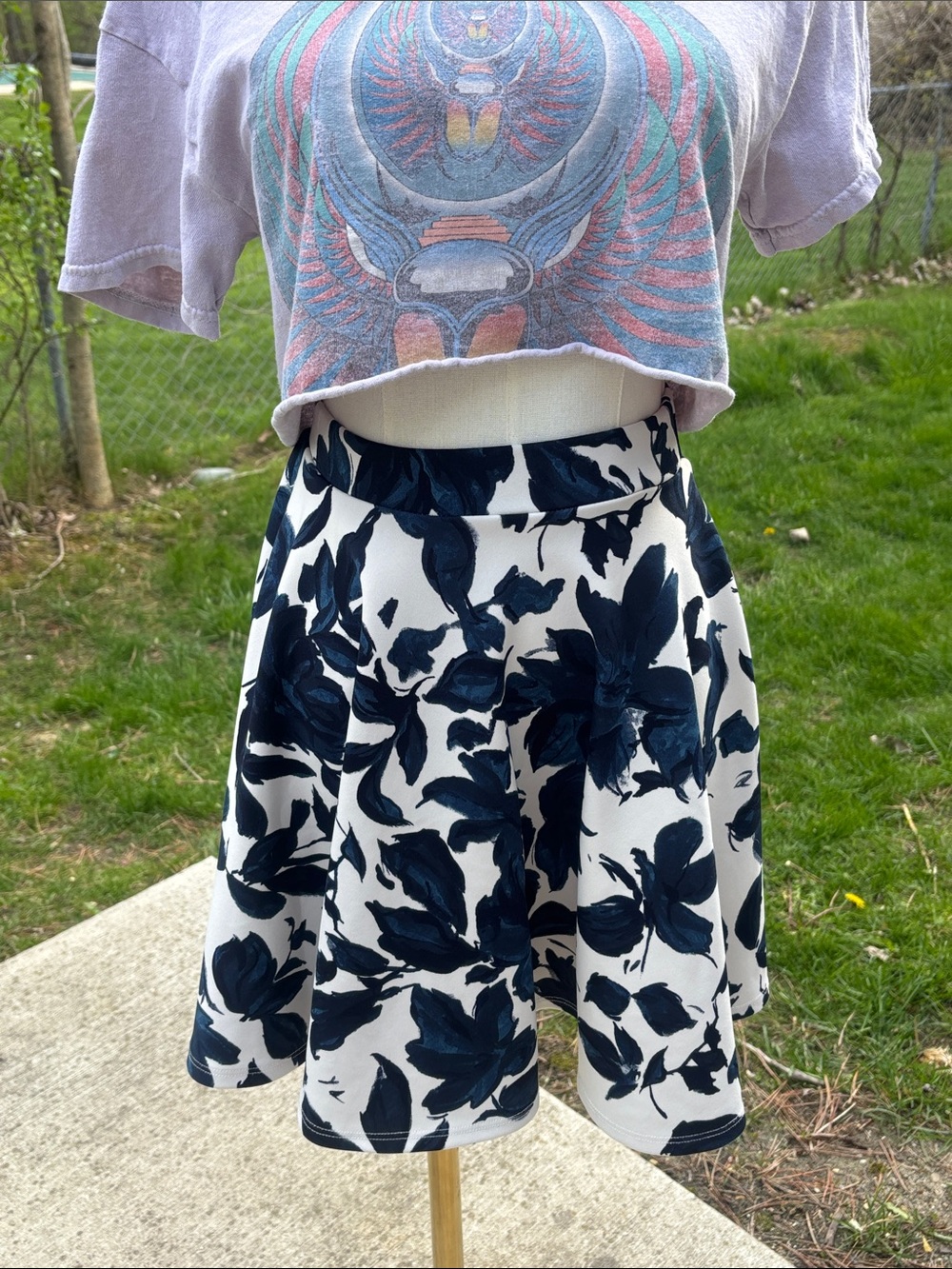 Soprano Dark Blue Floral Skater Skirt